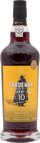 An image of a bottle of Sandeman Porto Tawny 10 Year Old port wine.