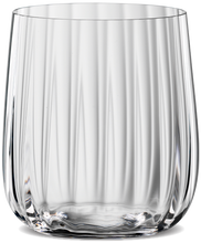 Load image into Gallery viewer, A clear Spiegelau Lifestyle tumbler with a modern diamond shape and linear decoration.