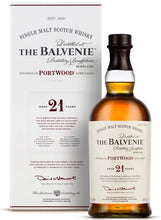 Load image into Gallery viewer, An image of a bottle of The Balvenie Portwood Finish 21YO Single Malt Scotch Whisky next to its gift box