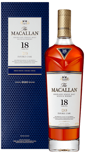 Load image into Gallery viewer, An image of a bottle of Macallan 18 Year Old Double Cask Single Malt Scotch Whisky 700ml next to its fine gift box