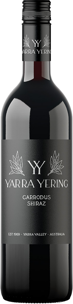Bottle of Yarra Yering Carrodus Shiraz wine with a dark label and red text, indicating the variety and vintage.