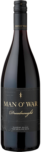 An image of a bottle of Man O War Dreadnought Waiheke Island Syrah, a Waiheke Island favourite red wine